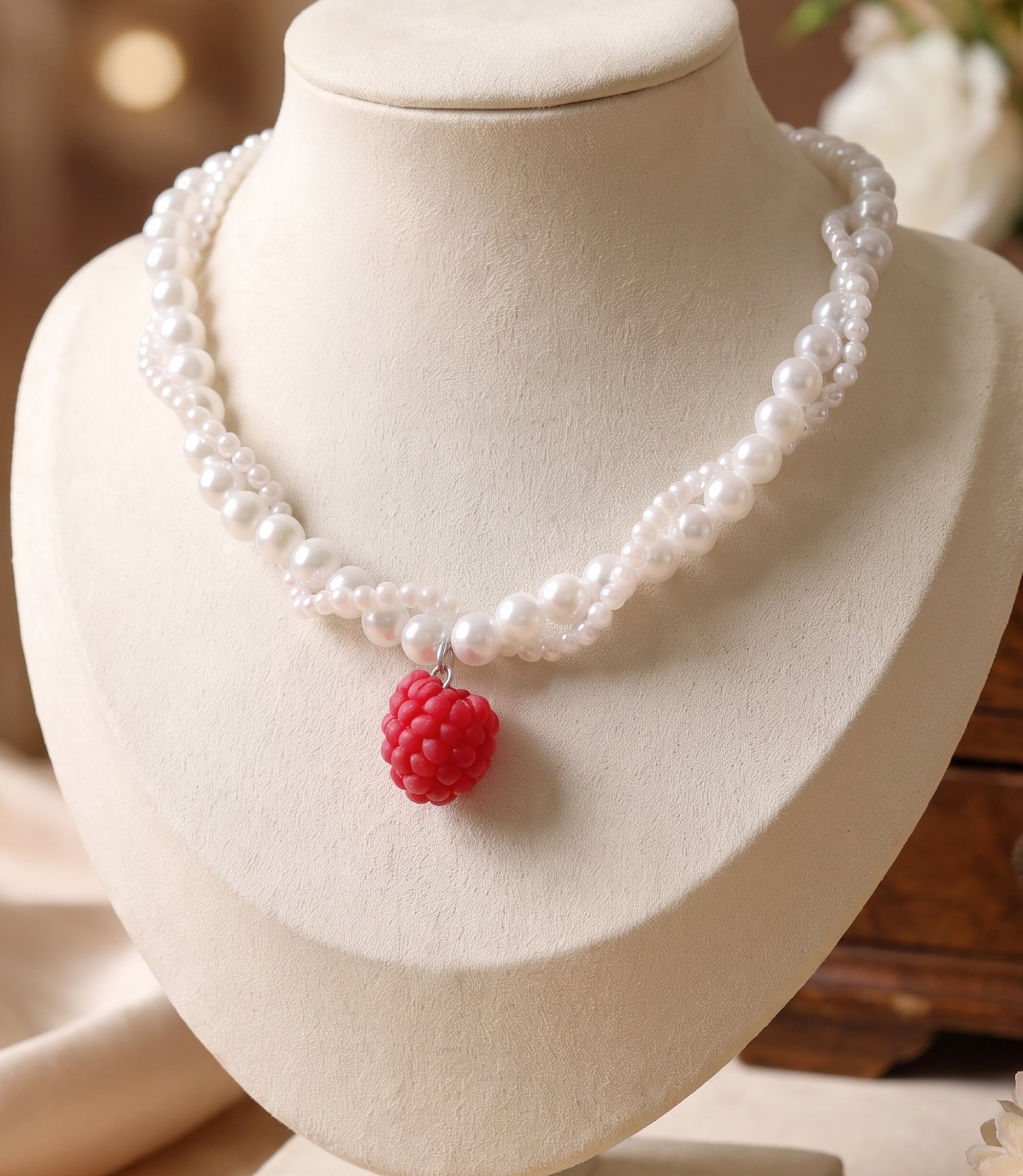 Realistic Raspberry Pearl Necklace
