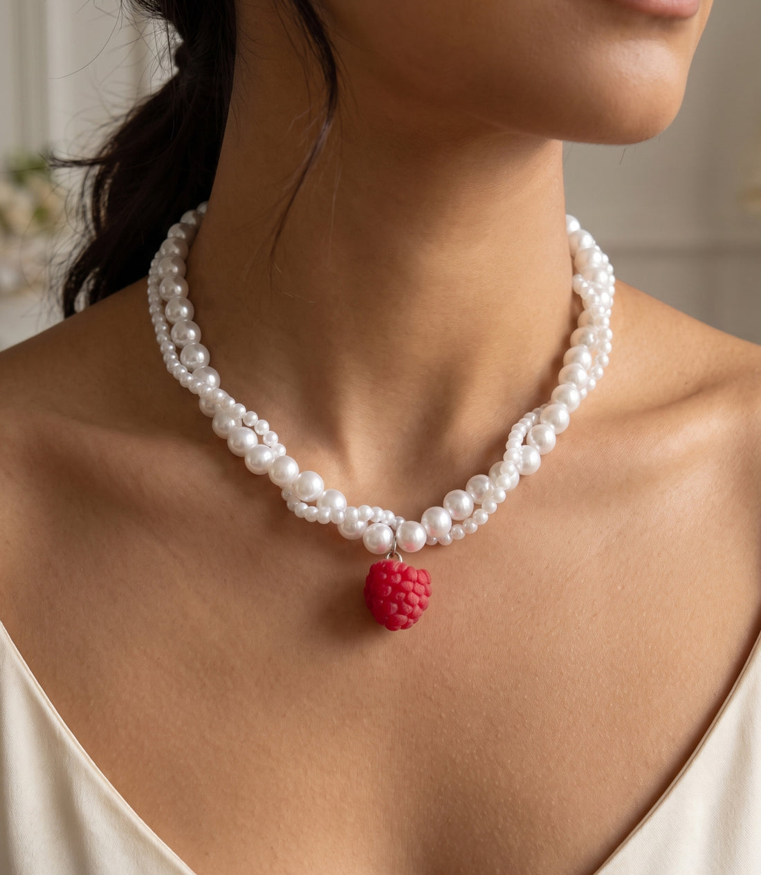 Realistic Raspberry Pearl Necklace