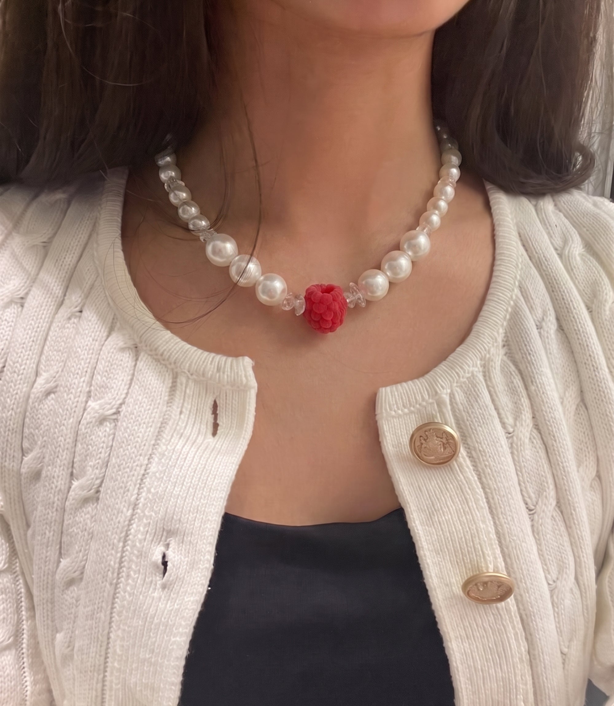 Handmade Raspberry Pearl Choker by Jolis Noir