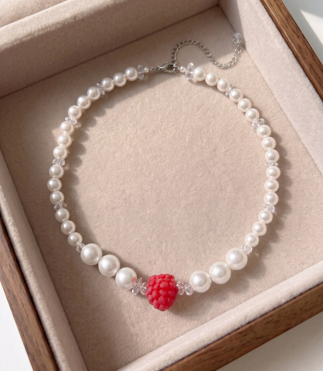 Handmade Raspberry Pearl Choker — alternate view 4