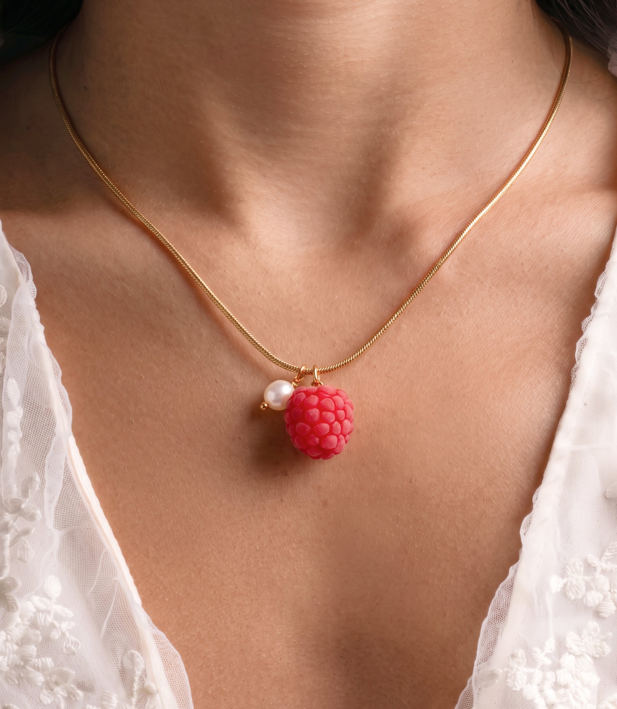 Raspberry Pendant Gold Necklace