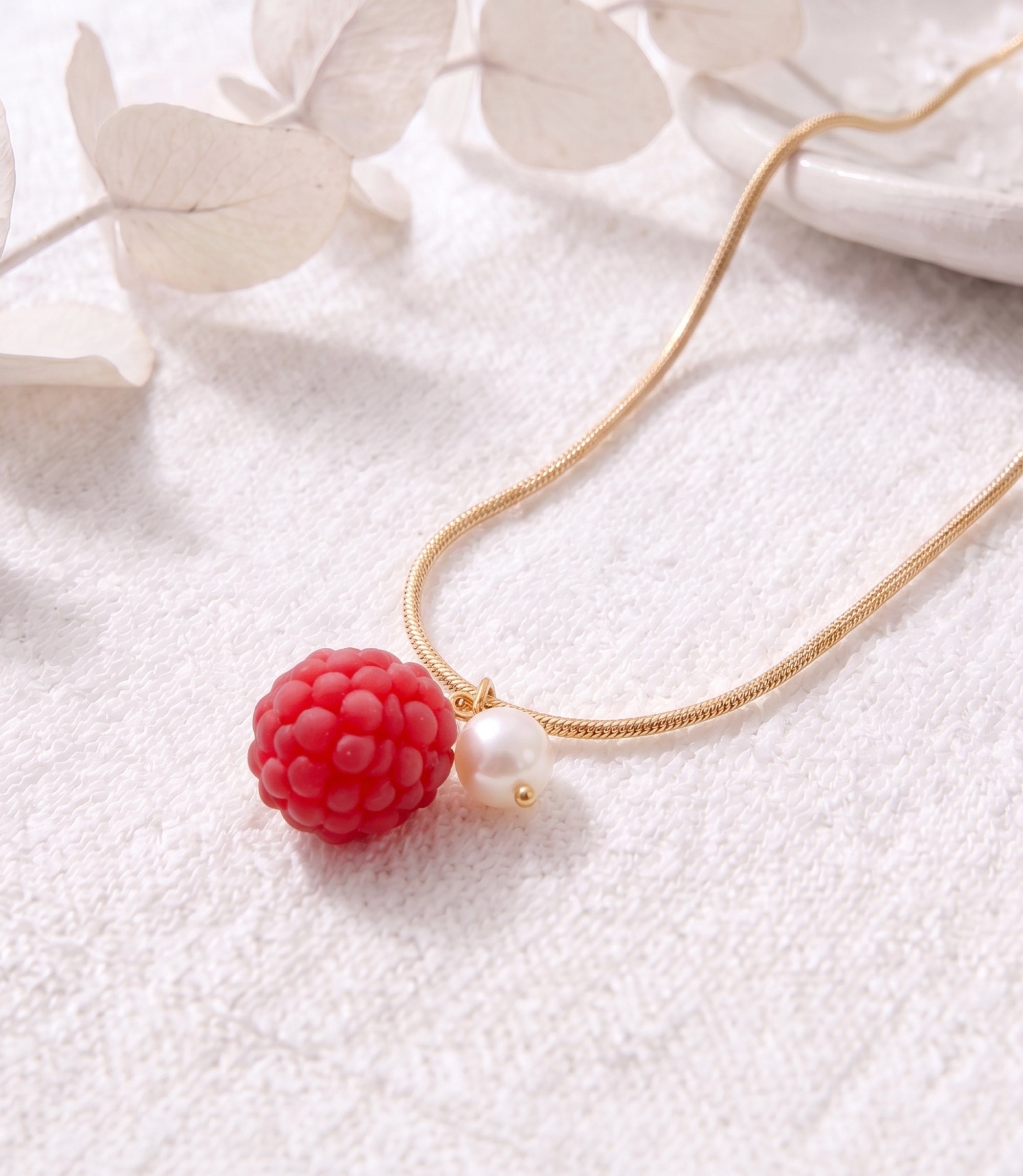 Raspberry Pendant Gold Necklace