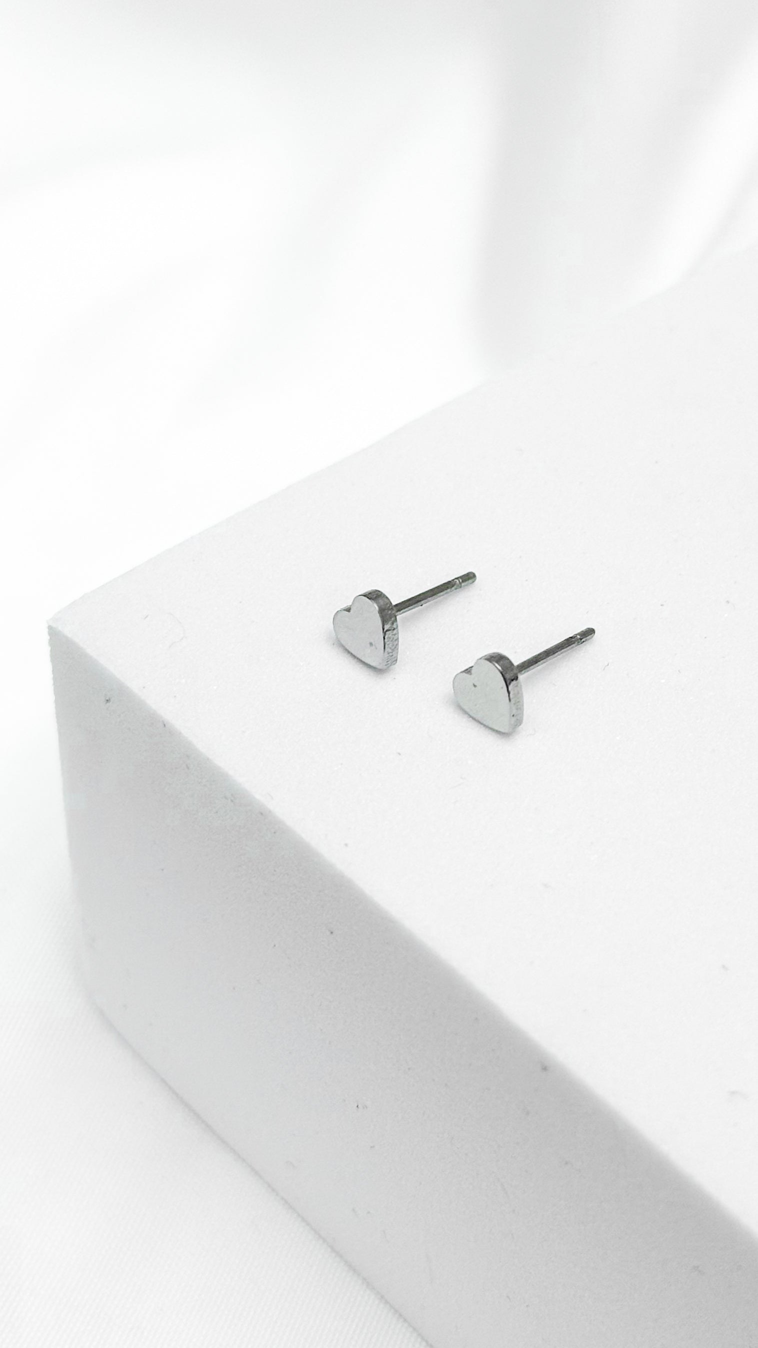 Minimal Silver Heart Stud Earrings