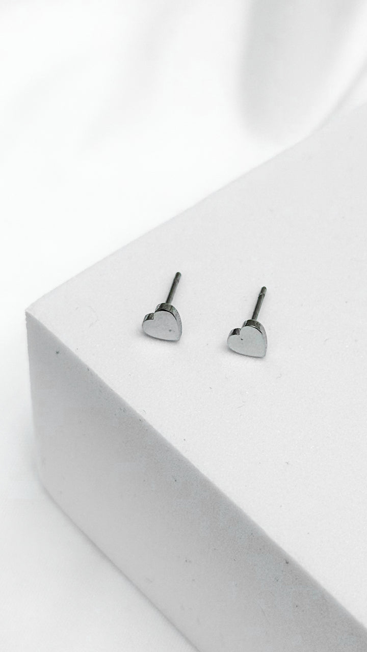 Minimal Silver Heart Stud Earrings
