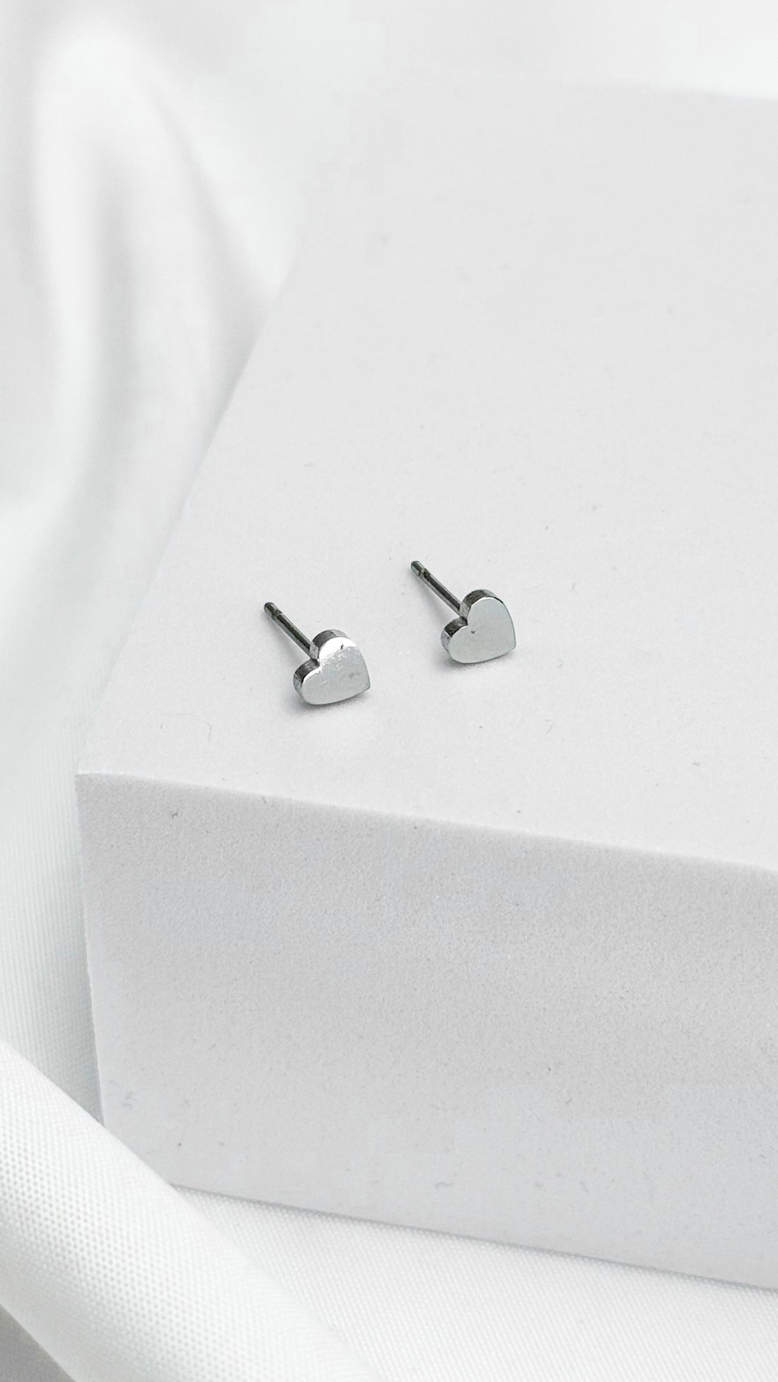 Minimal Silver Heart Stud Earrings