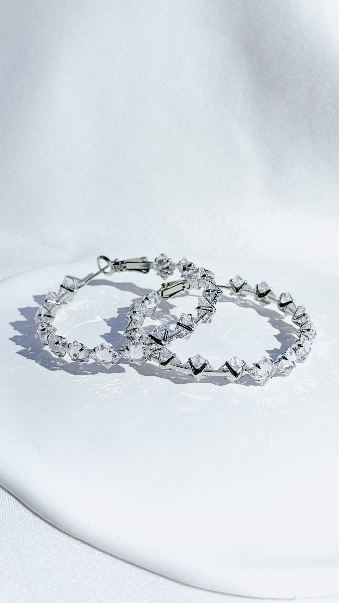 40mm Square Crystal Hoop Earrings – Silver CZ Statement Hoops