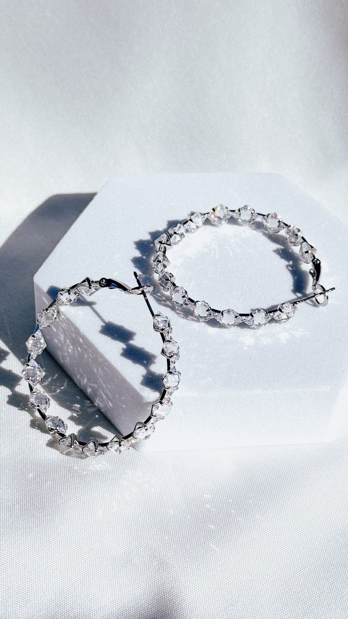 40mm Square Crystal Hoop Earrings – Silver CZ Statement Hoops