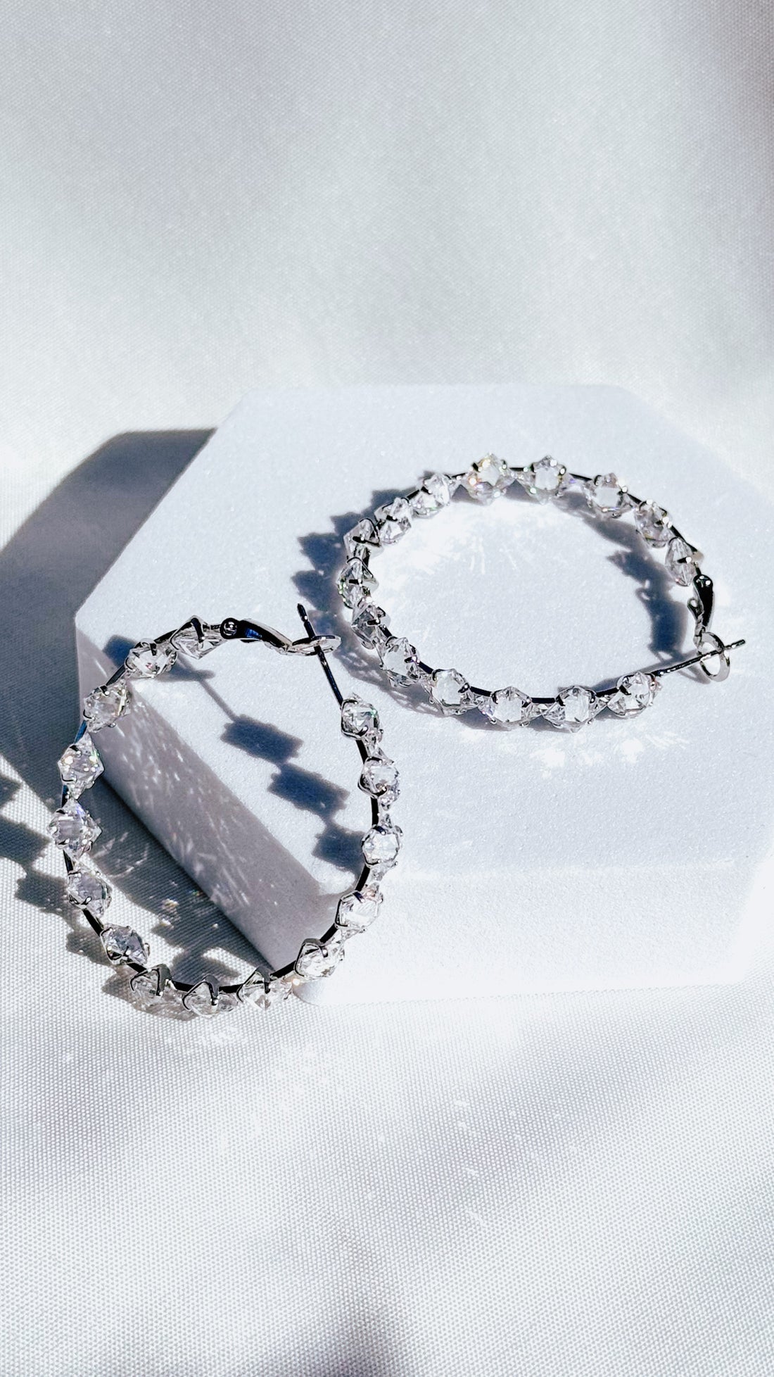 40mm Square Crystal Hoop Earrings – Silver CZ Statement Hoops