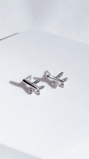 925 Sterling Silver Airplane Stud Earrings