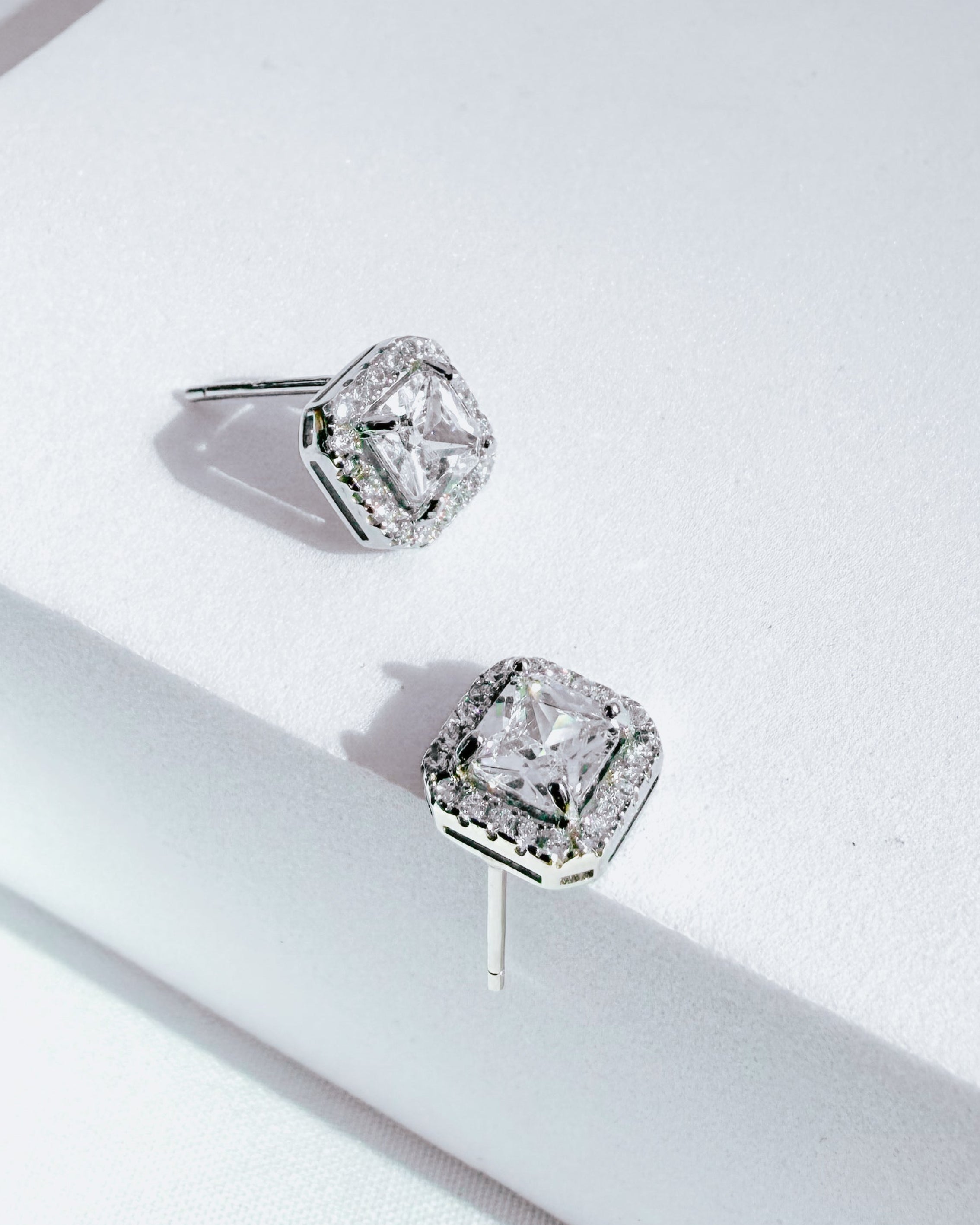 Sterling Silver Square Halo Stud Earrings