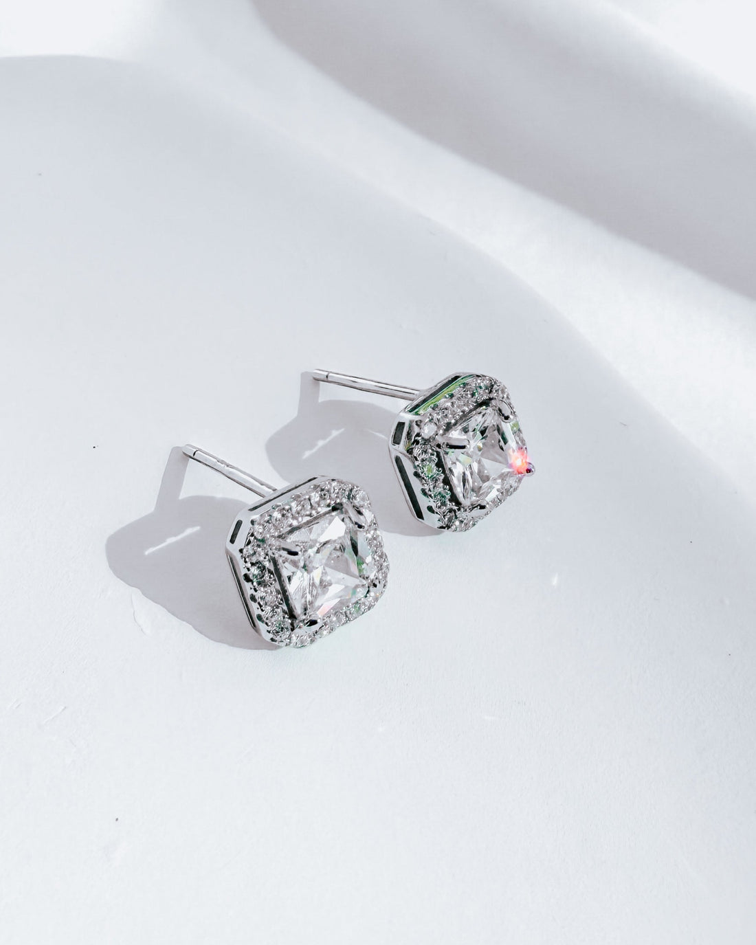 Sterling Silver Square Halo Stud Earrings