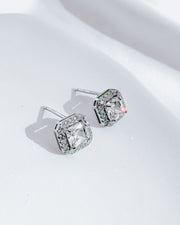 Sterling Silver Square Halo Stud Earrings