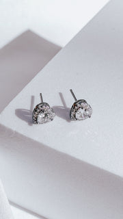 Sterling Silver Heart Halo Stud Earrings