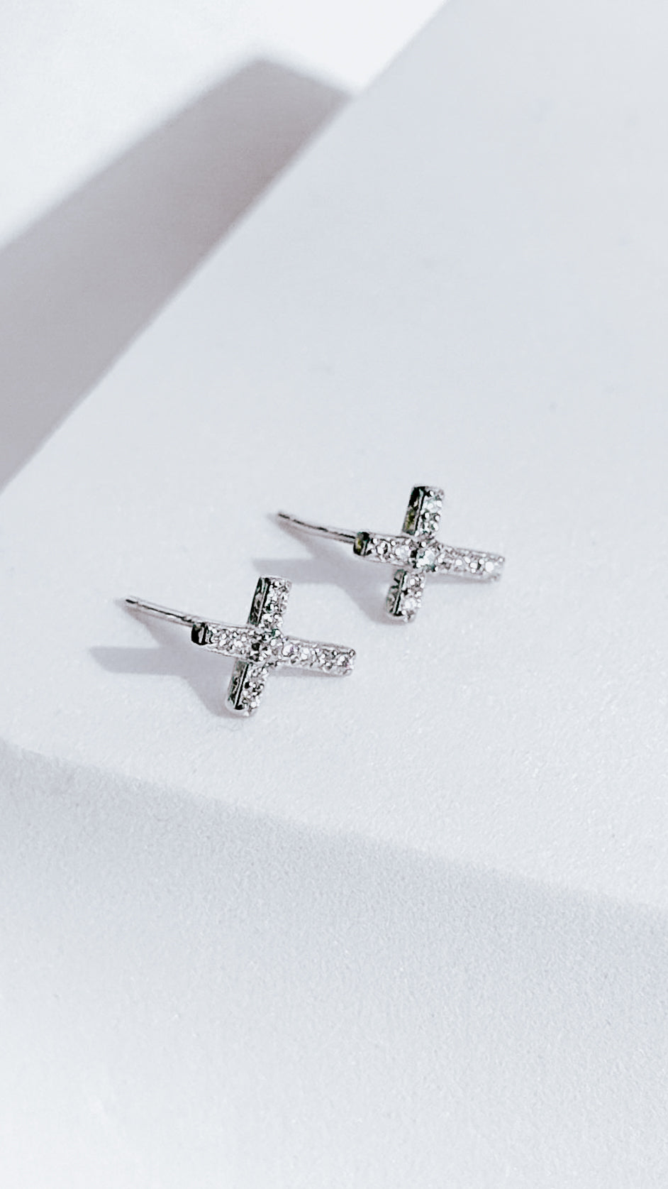 925 Sterling Silver Pavé Cross Stud Earrings