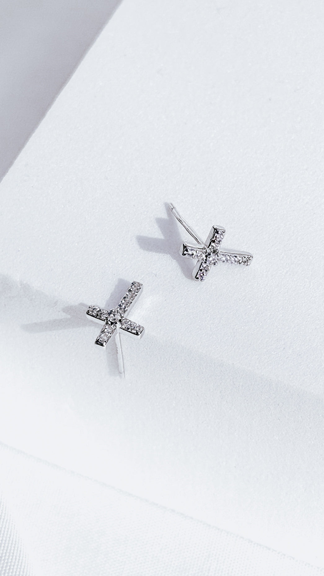 Sterling Silver Cross Stud Earrings | Pavé CZ
