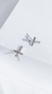 925 Sterling Silver Pavé Cross Stud Earrings