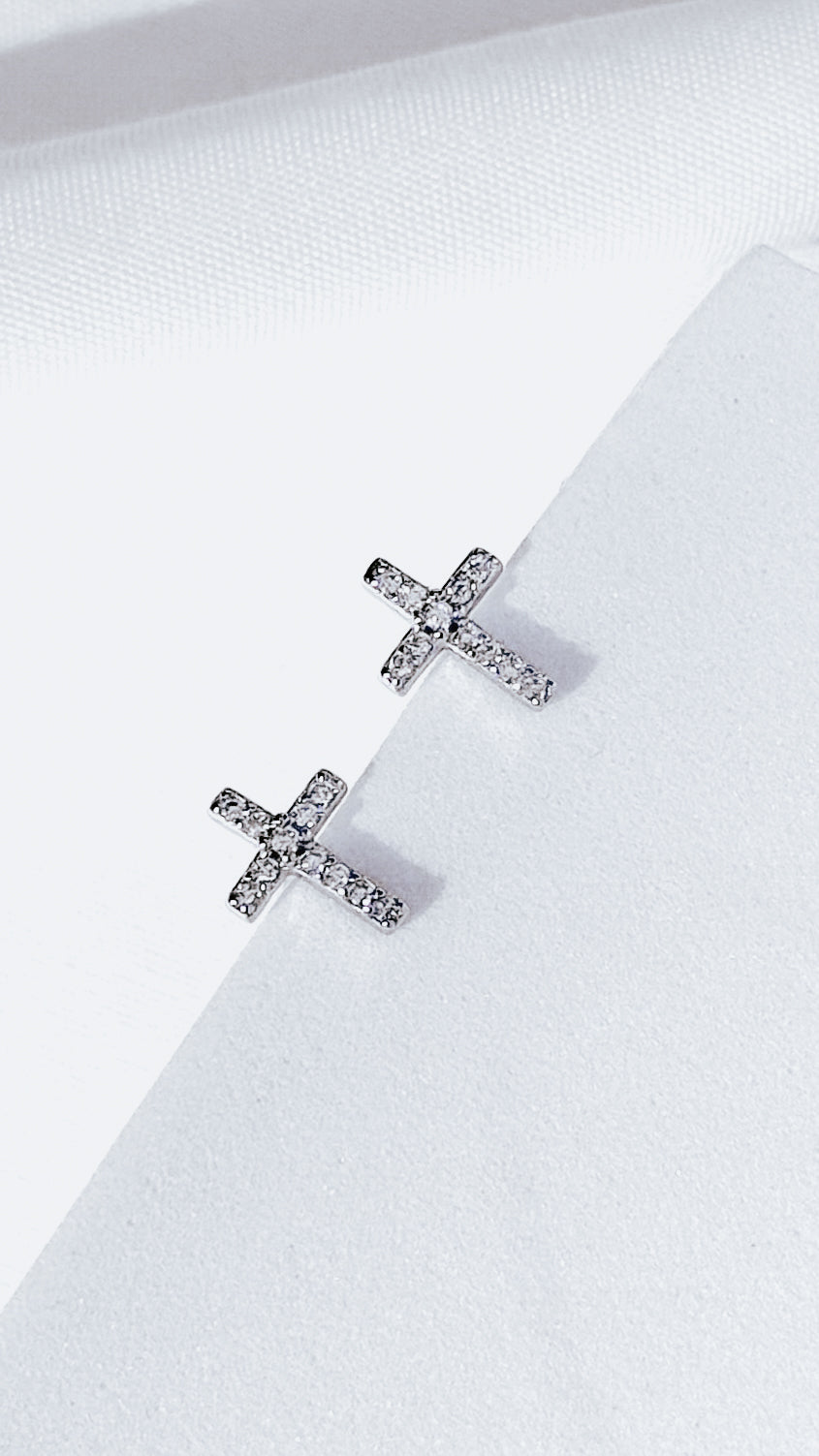 925 Sterling Silver Pavé Cross Stud Earrings