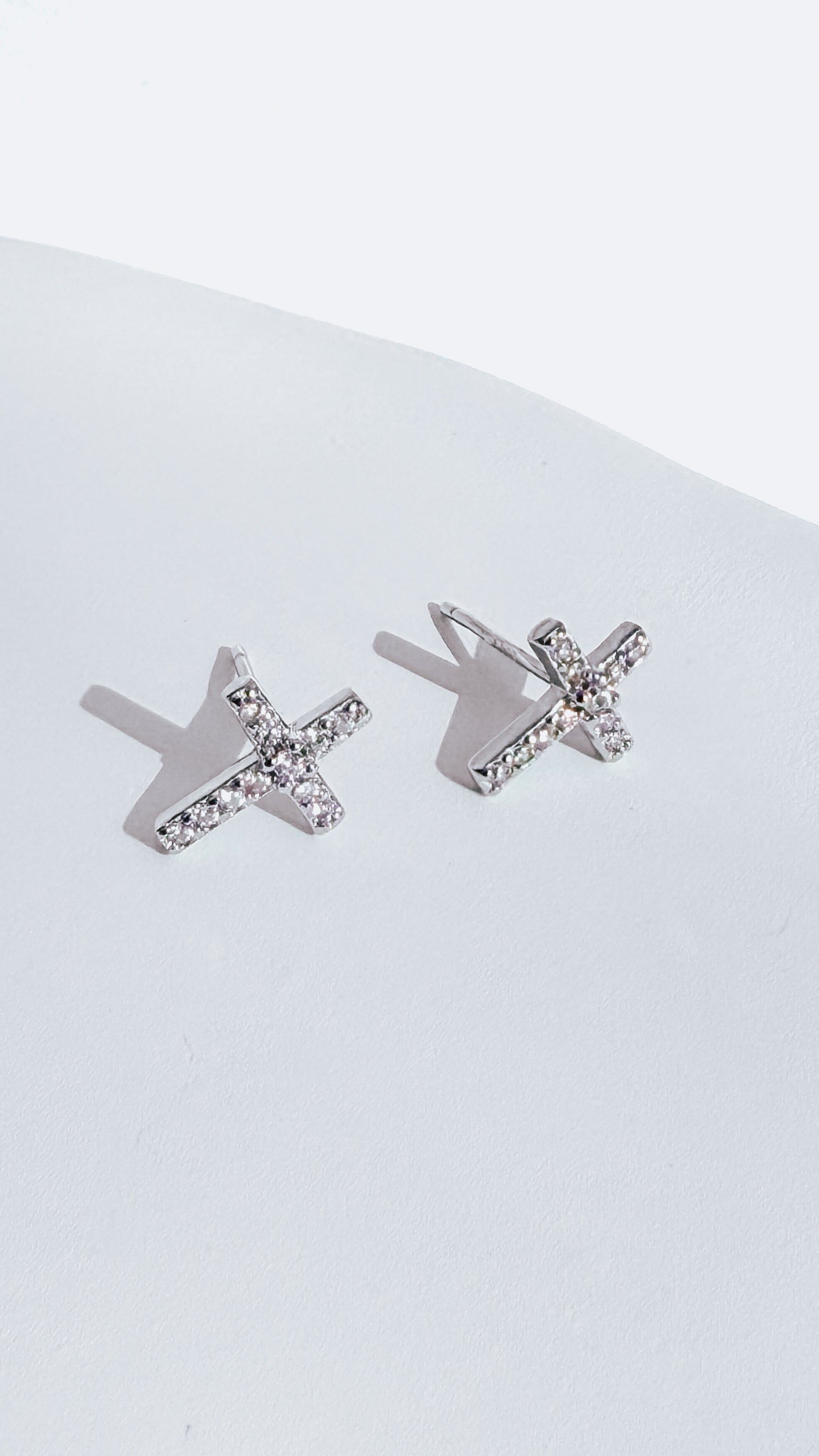 925 Sterling Silver Pavé Cross Stud Earrings