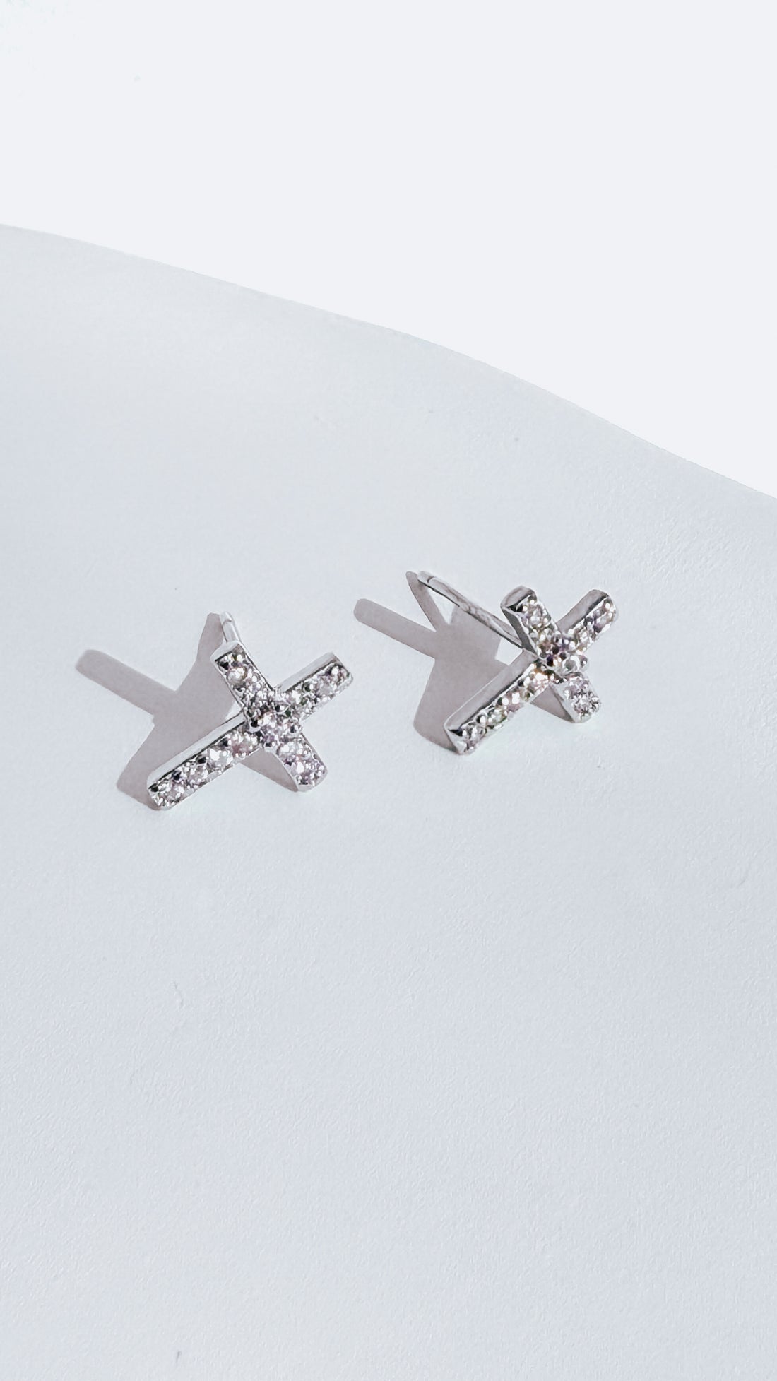 925 Sterling Silver Pavé Cross Stud Earrings