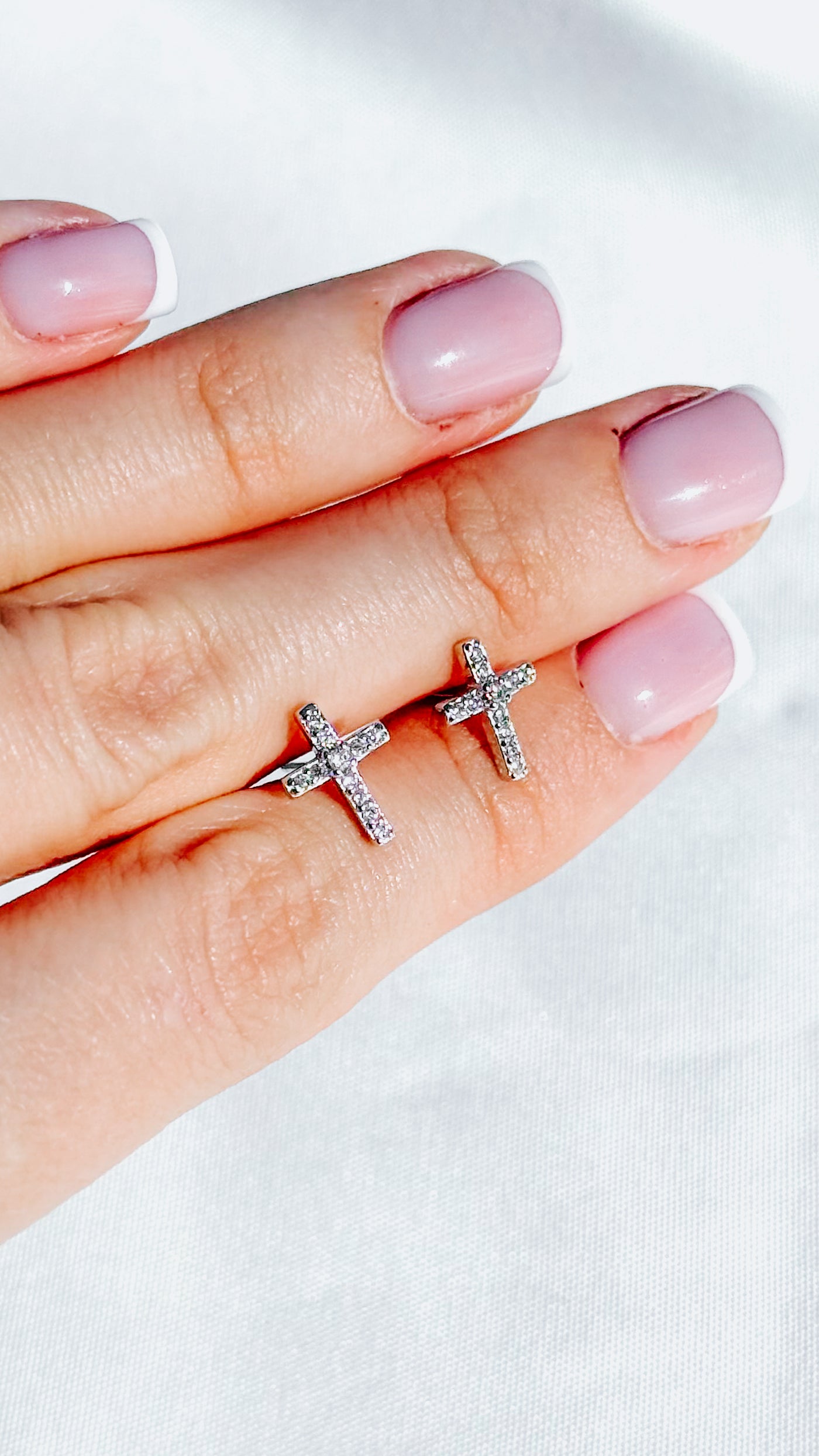 925 Sterling Silver Pavé Cross Stud Earrings