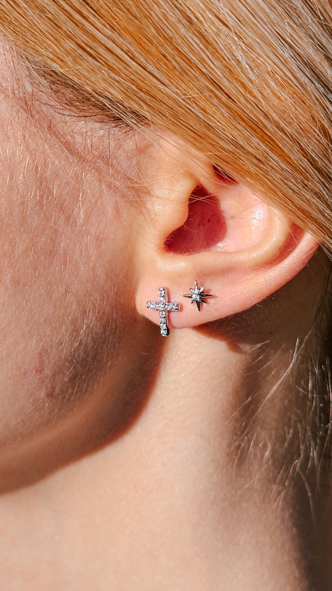 925 Sterling Silver Pavé Cross Stud Earrings