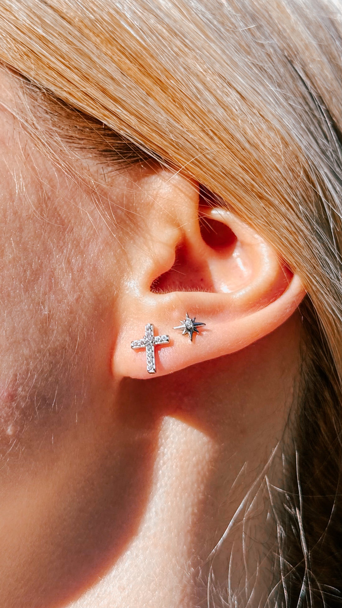 925 Sterling Silver Pavé Cross Stud Earrings