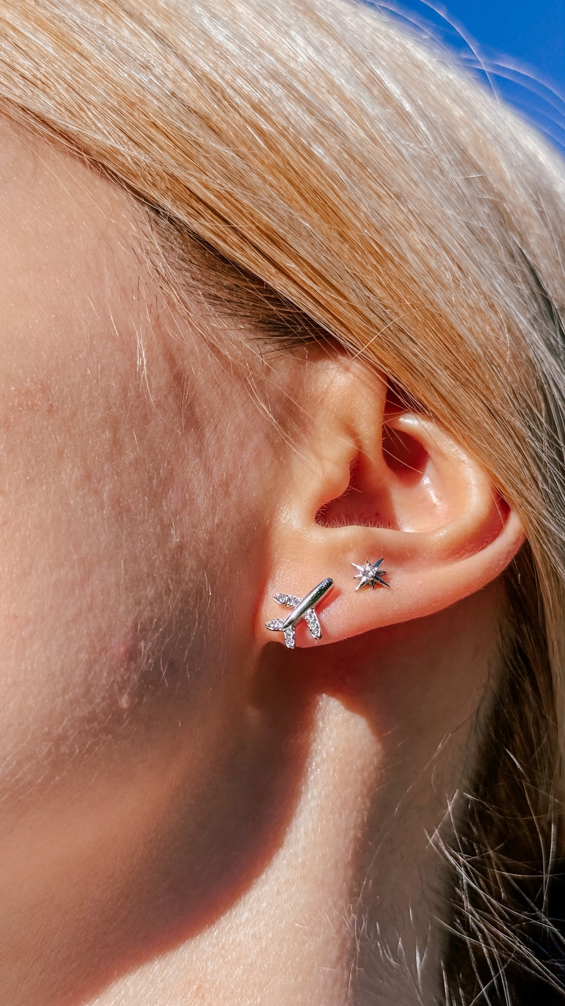 925 Sterling Silver Airplane Stud Earrings