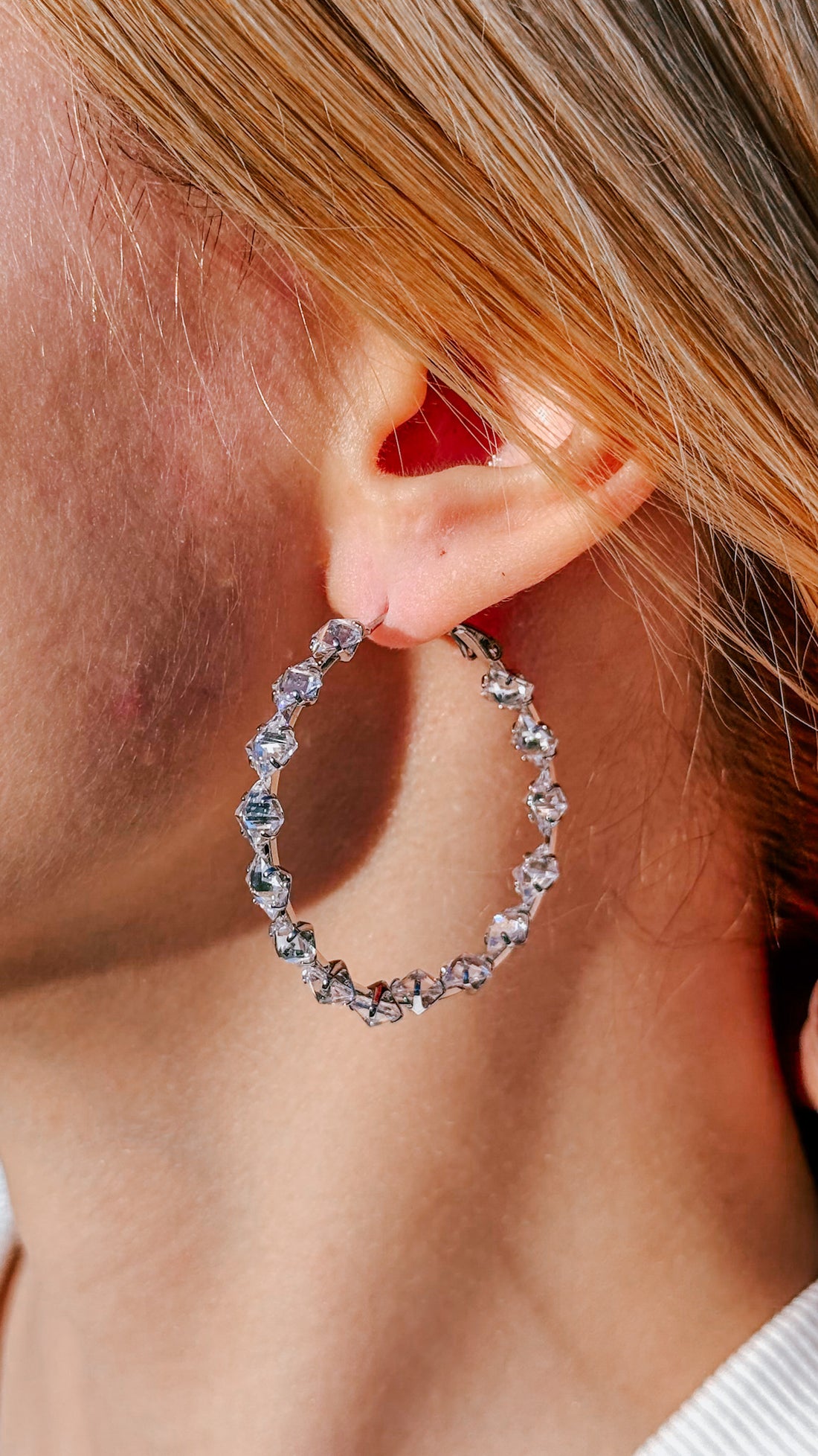 40mm Square Crystal Hoop Earrings – Silver CZ Statement Hoops