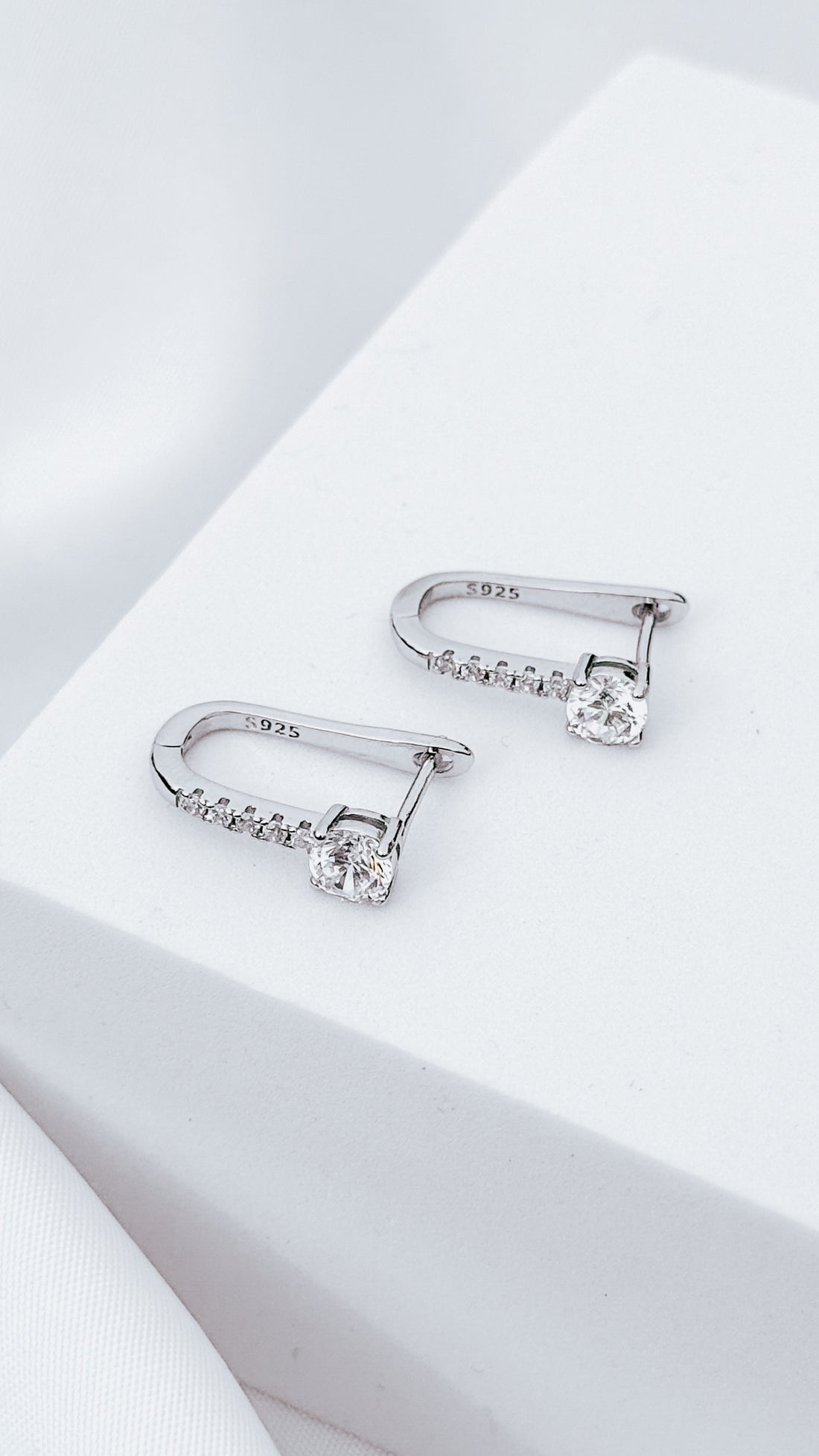 925 Sterling Silver Safety Pin Earrings with Cubic Zirconia 5mm