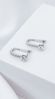 925 Sterling Silver Safety Pin Earrings with Cubic Zirconia 5mm