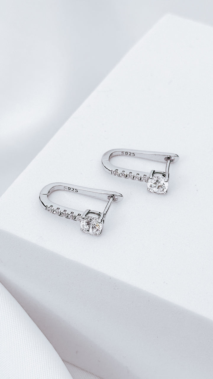 925 Sterling Silver Safety Pin Earrings with Cubic Zirconia 5mm