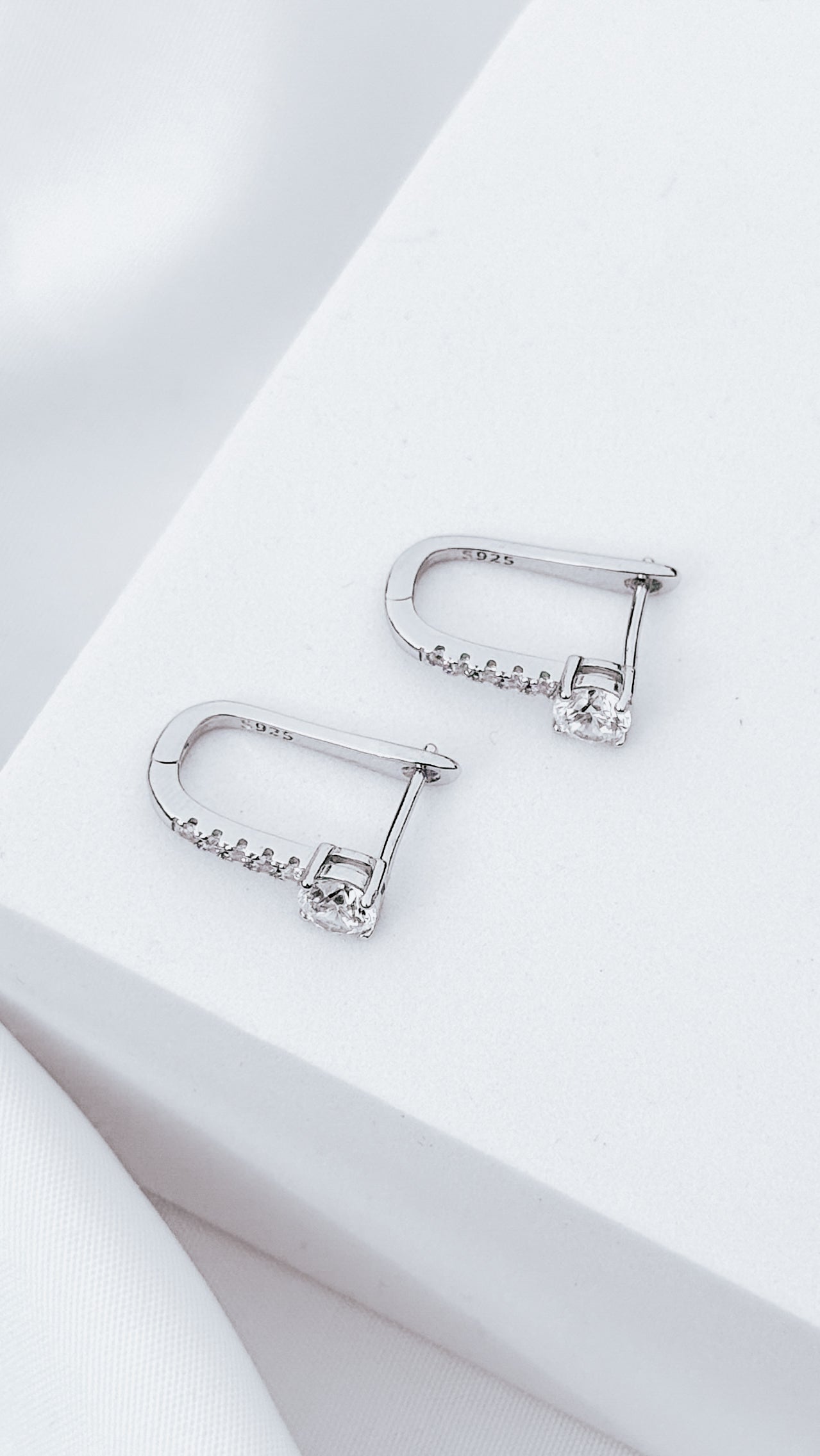925 Sterling Silver Safety Pin Earrings with Cubic Zirconia 5mm