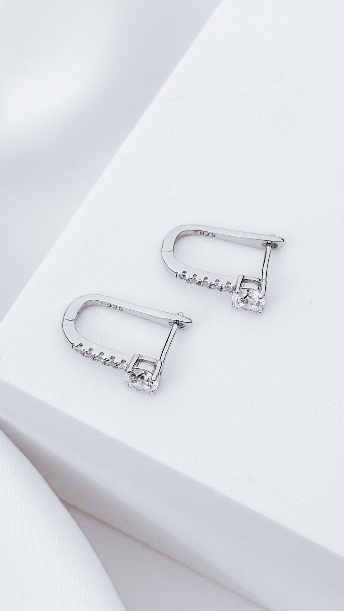 925 Sterling Silver Safety Pin Earrings with Cubic Zirconia 5mm