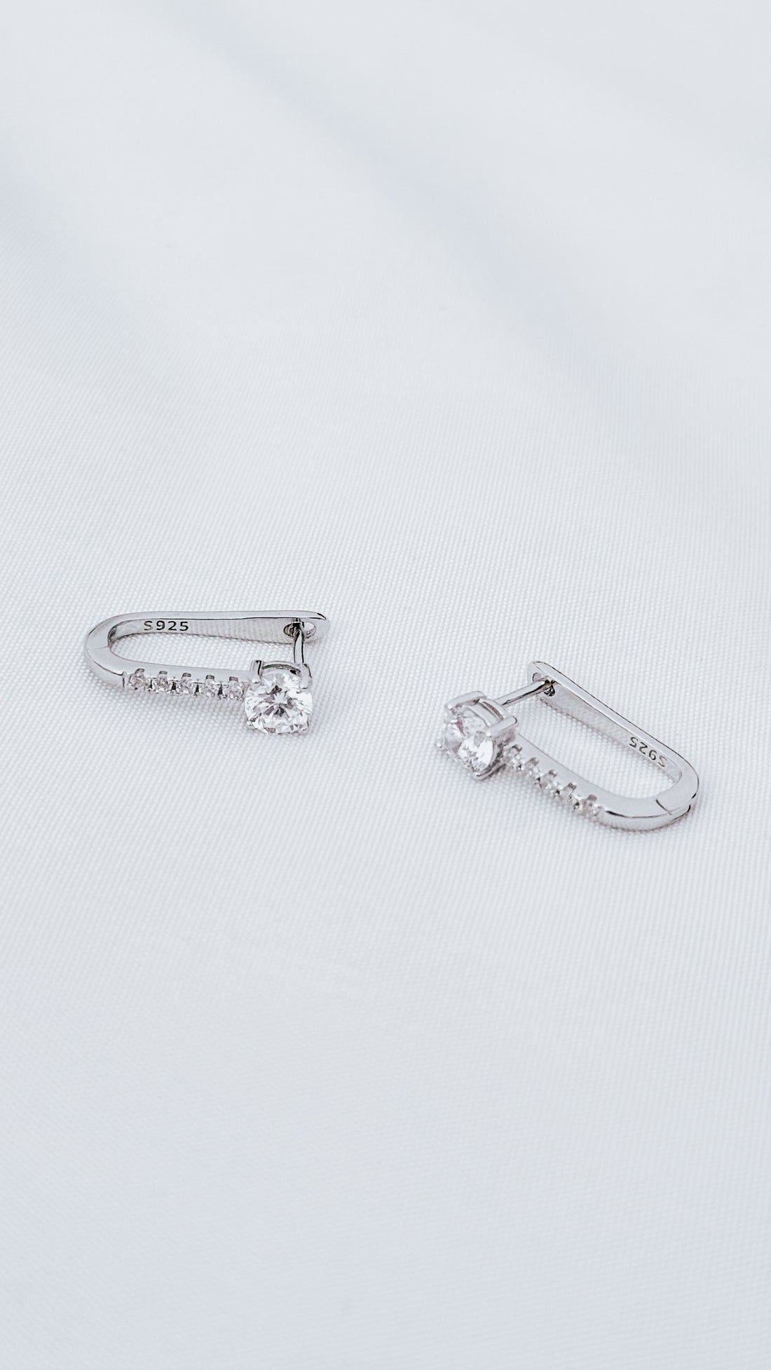 925 Sterling Silver Safety Pin Earrings with Cubic Zirconia 5mm