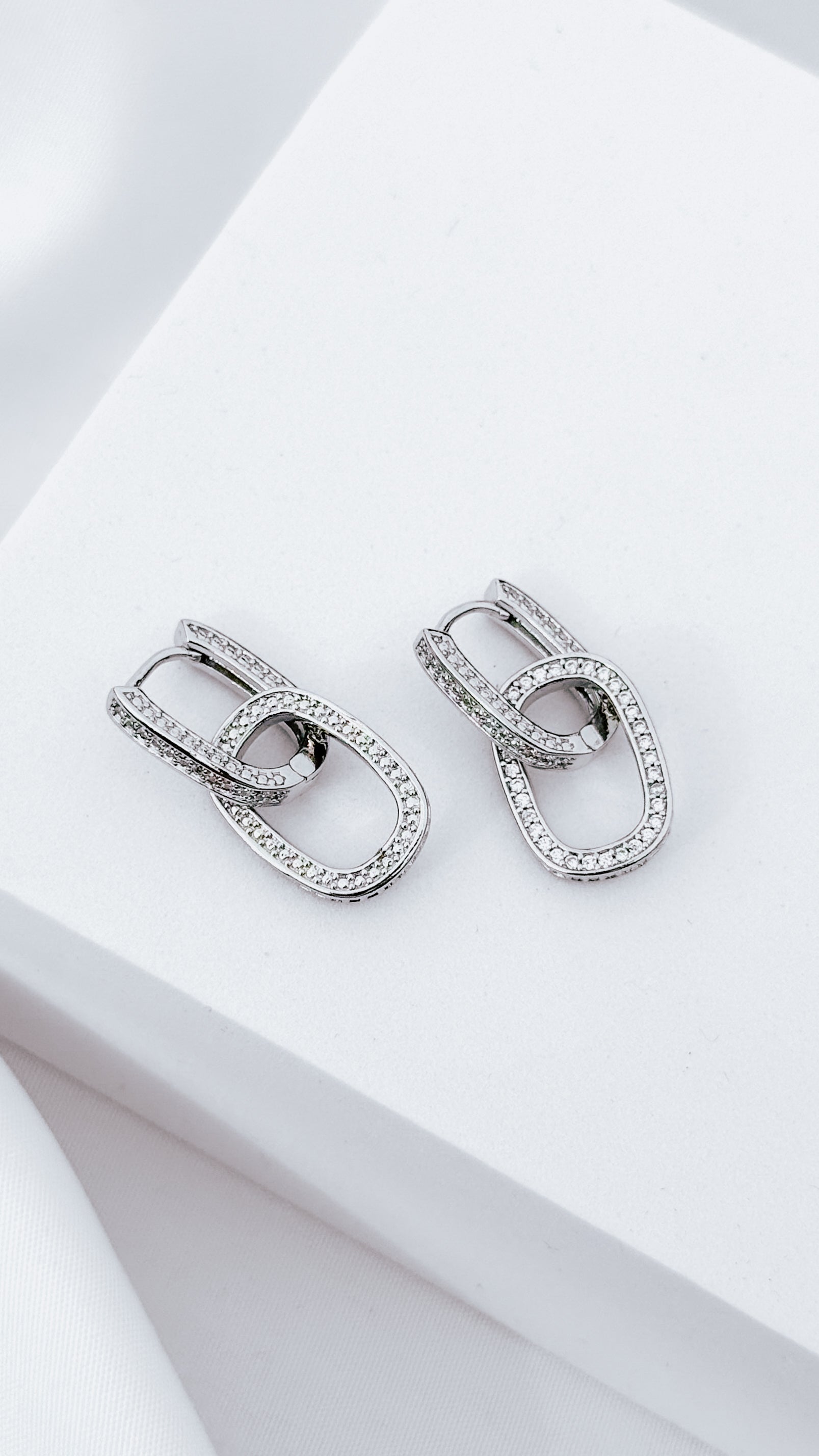 Silver Link Drop Earrings with Cubic Zirconia