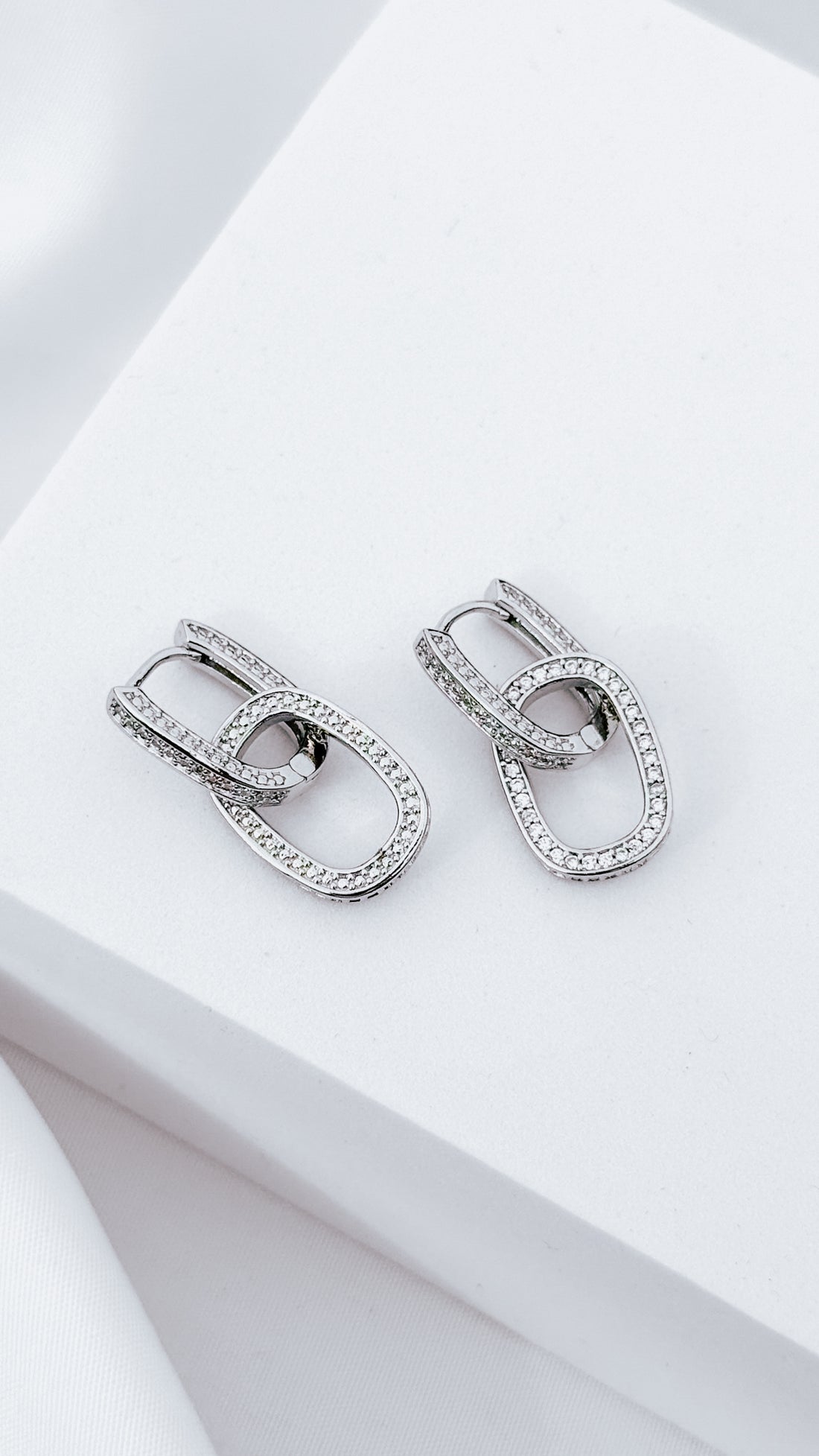 Silver Link Drop Earrings with Cubic Zirconia