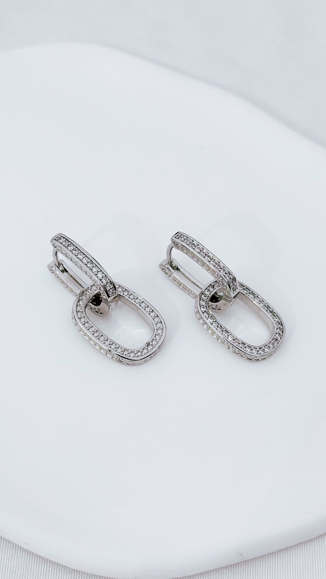 Silver Chain Link Drop Earrings with CZ