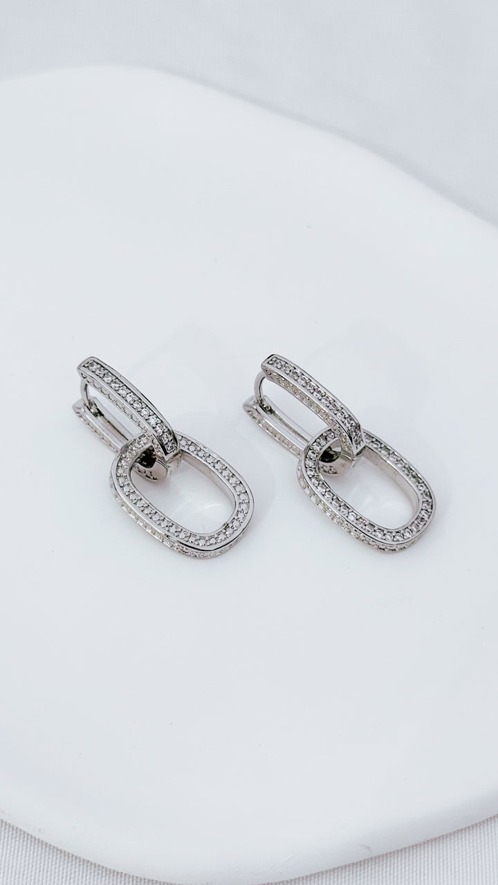 Silver Chain Link Drop Earrings with CZ