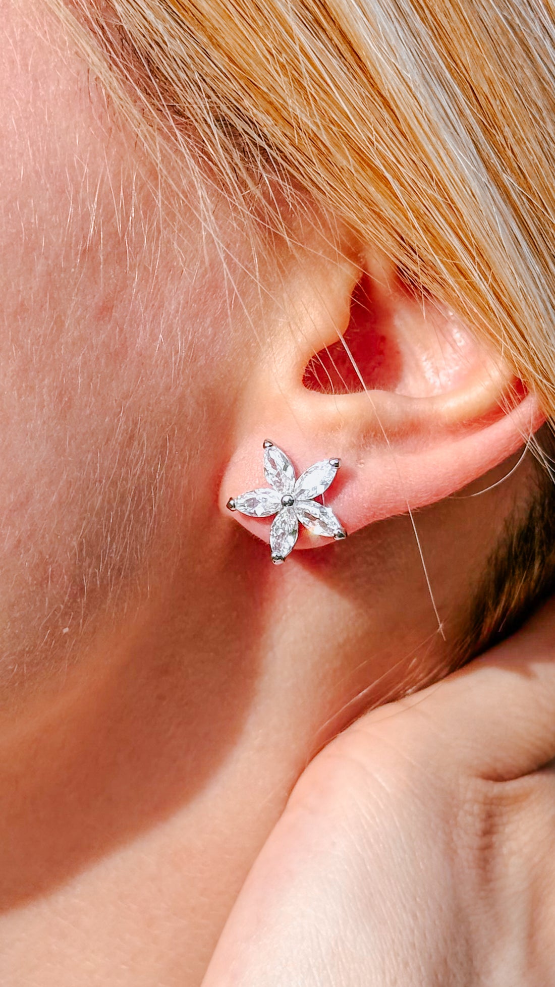 Cubic Zirconia Flower Stud Earrings