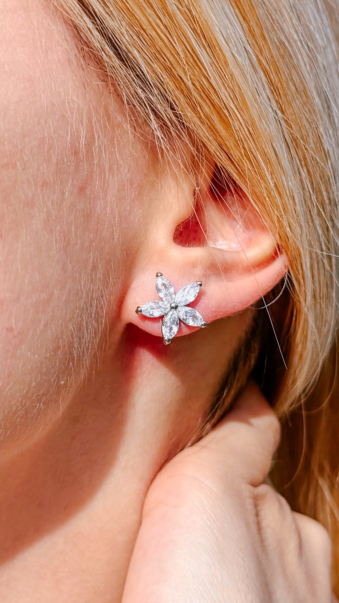 Cubic Zirconia Flower Stud Earrings