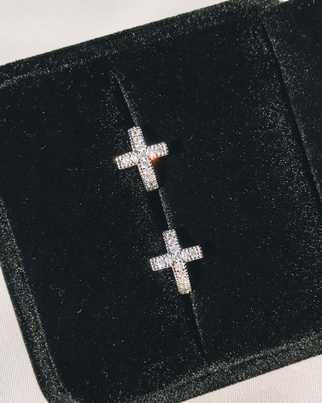 14mm Huggie Hoop Cross Earrings with CZ Stones