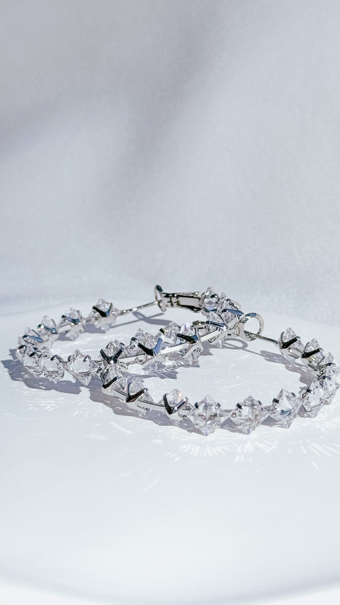 40mm Square Crystal Hoop Earrings – Silver CZ Statement Hoops