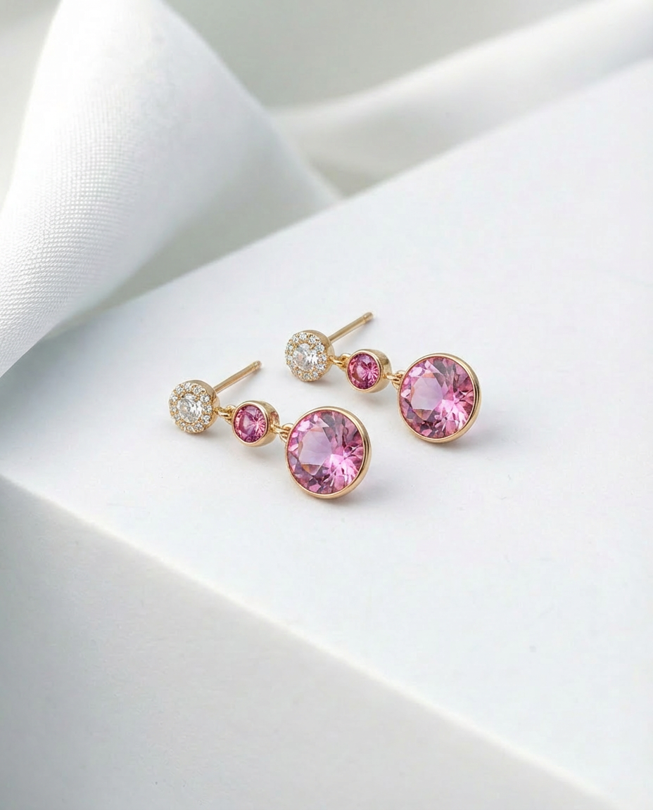 Pink Crystal Dangle Drop Earrings