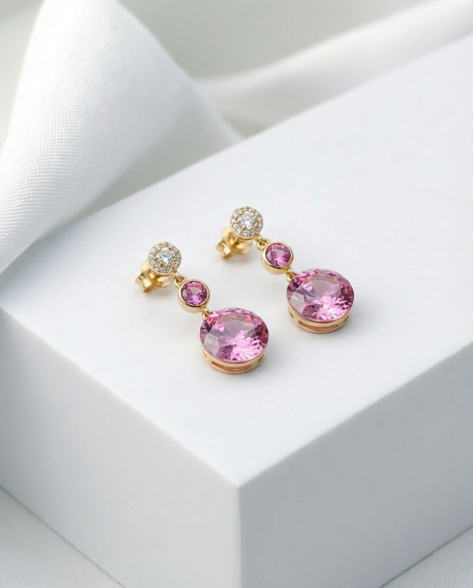 Pink Crystal Dangle Drop Earrings