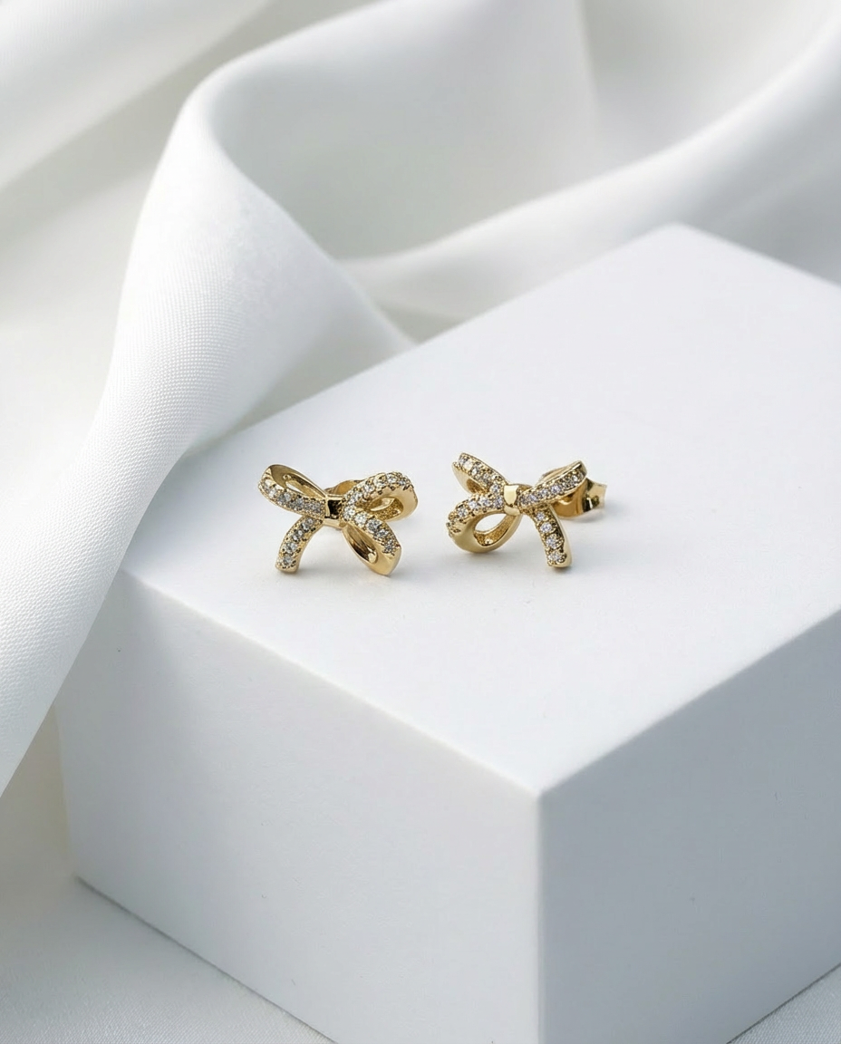 Coquette Bow Earrings with Cubic Zirconia