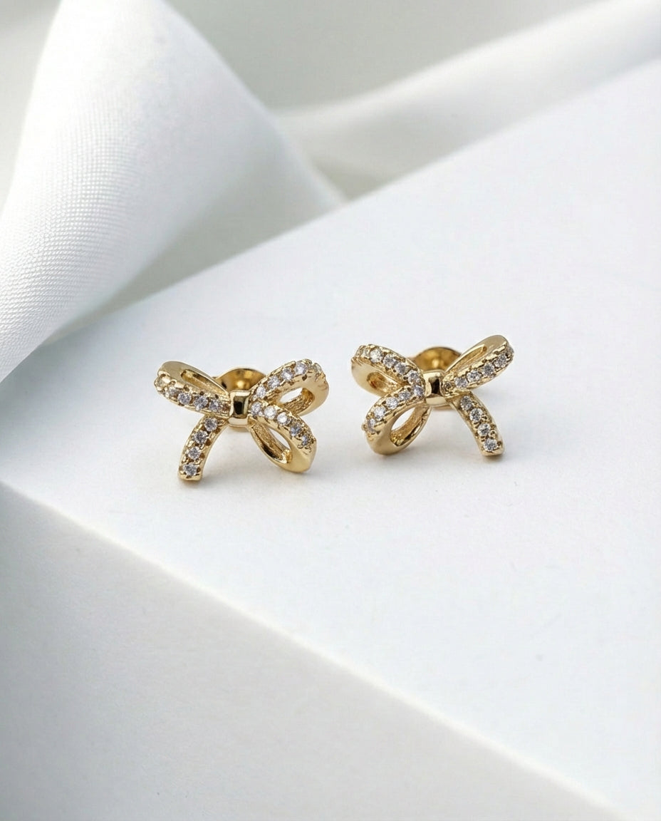 Coquette Bow Earrings with Cubic Zirconia