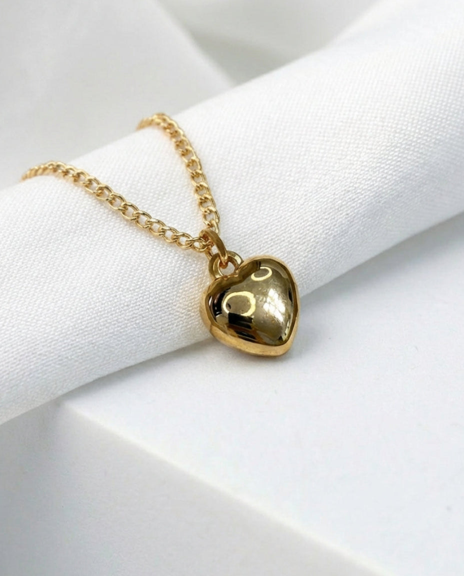 Gold Puffy Heart Necklace