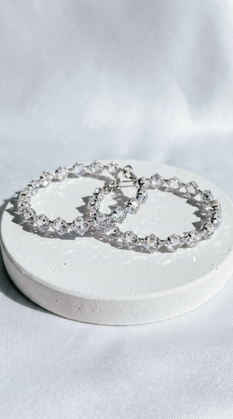 40mm Square Crystal Hoop Earrings – Silver CZ Statement Hoops