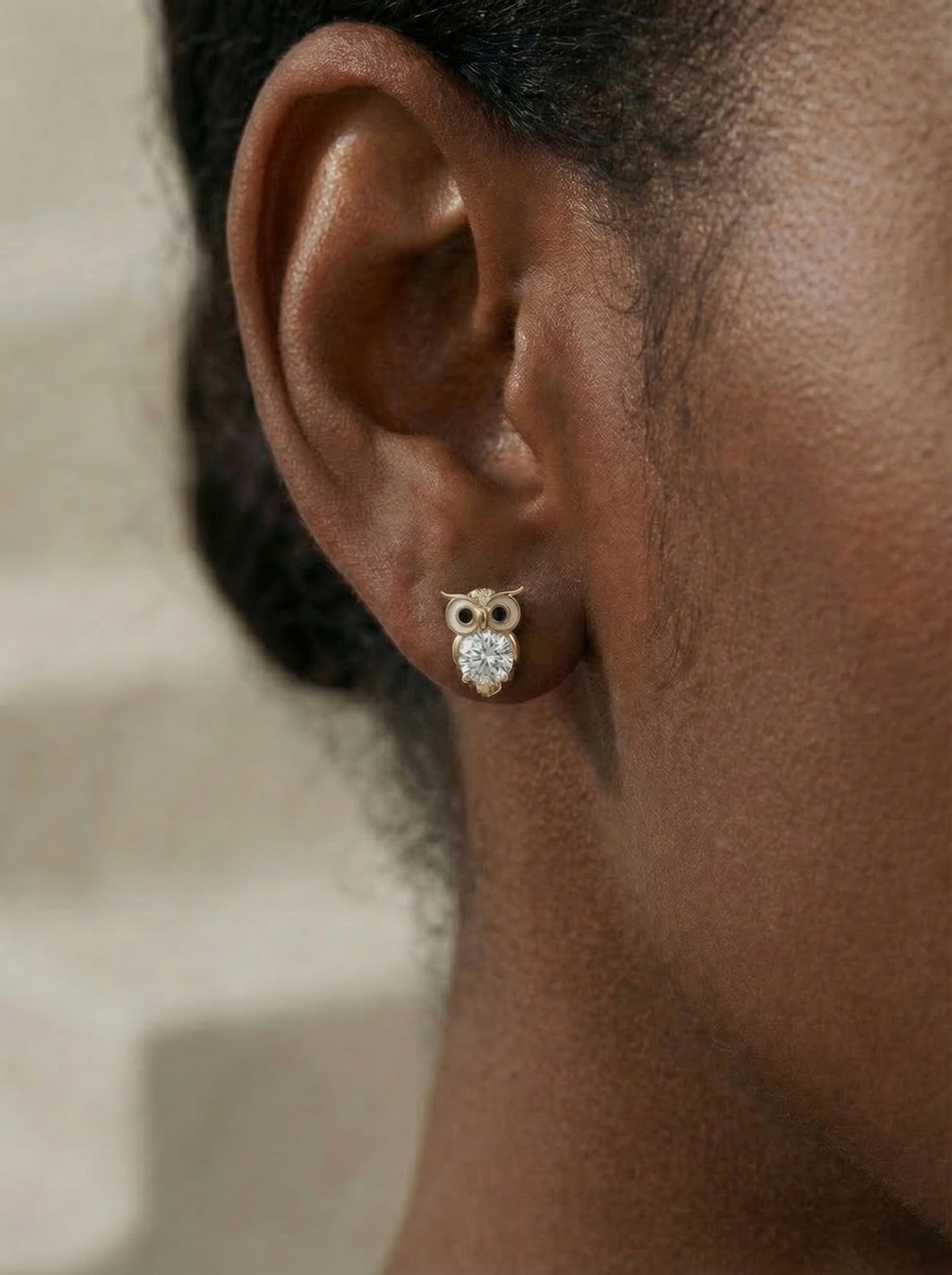 Tiny Gold Owl Earrings | Crystal Studs