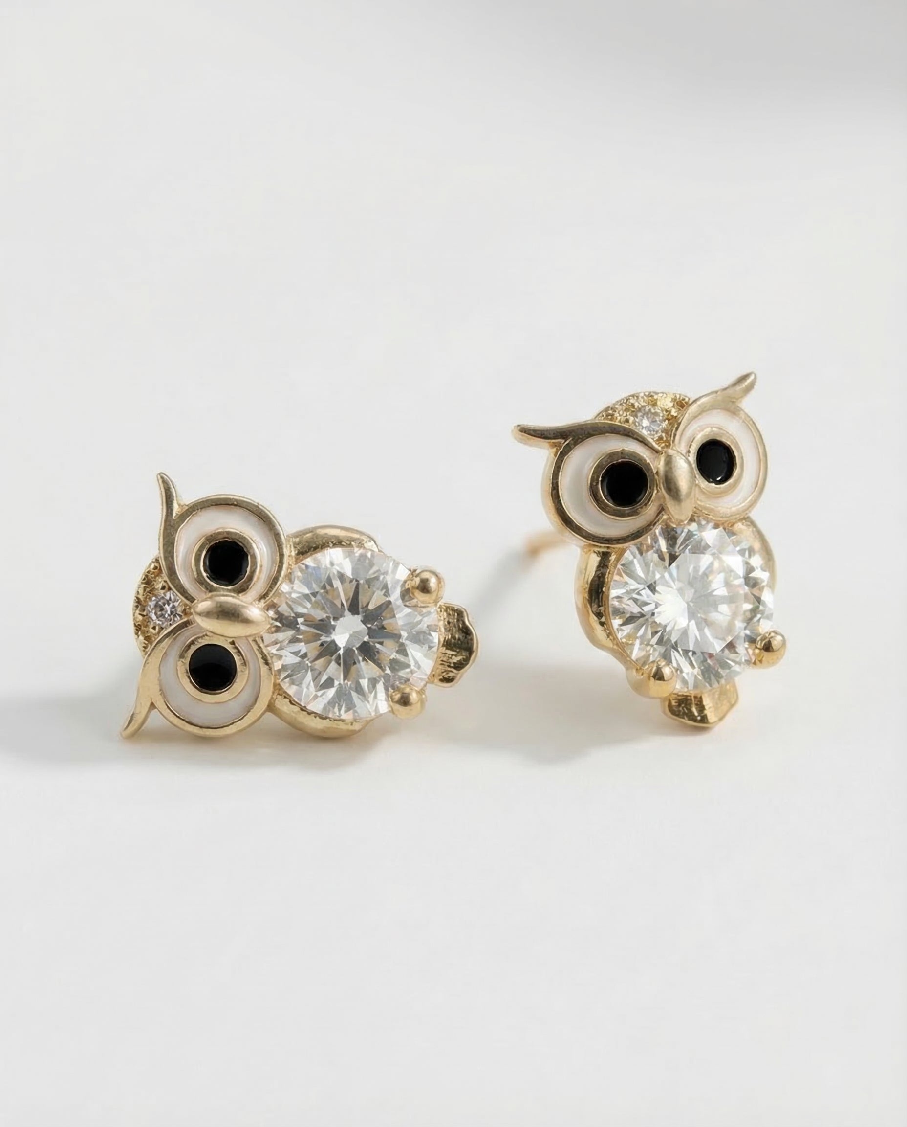 Tiny Gold Owl Earrings | Crystal Studs